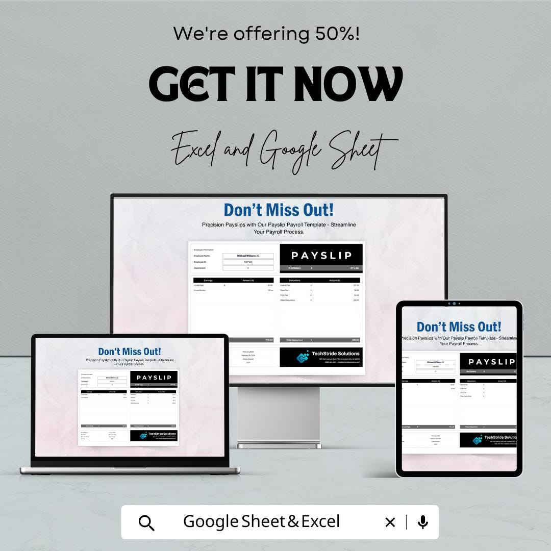 Payslip Payroll Sheet Template – Customizable Excel & Google Sheets for Employee Payslips
