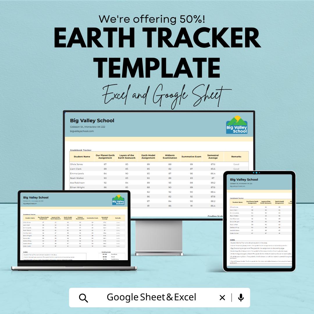 Earth Tracker Template | Teacher Gradebook Spreadsheet | Student Tracker Bundle | Attendance Behavior Lesson Planner