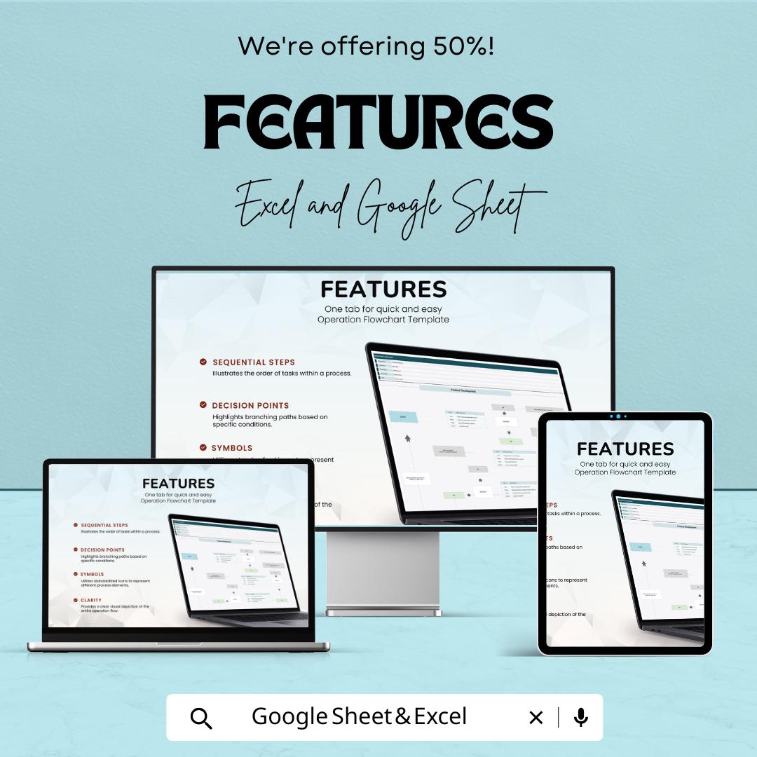 50% Off | Operation Flowchart Sheet Template for Process Mapping | Visualize & Optimize Operations | Excel and Google Sheets