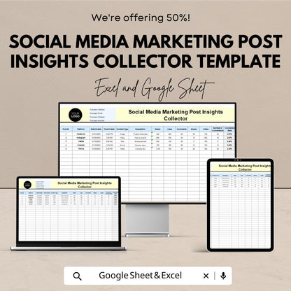 Social Media Marketing Post Insights Collector Template | Excel & Google Sheets | Social Media Analytics Tracker | Post Performance Log |