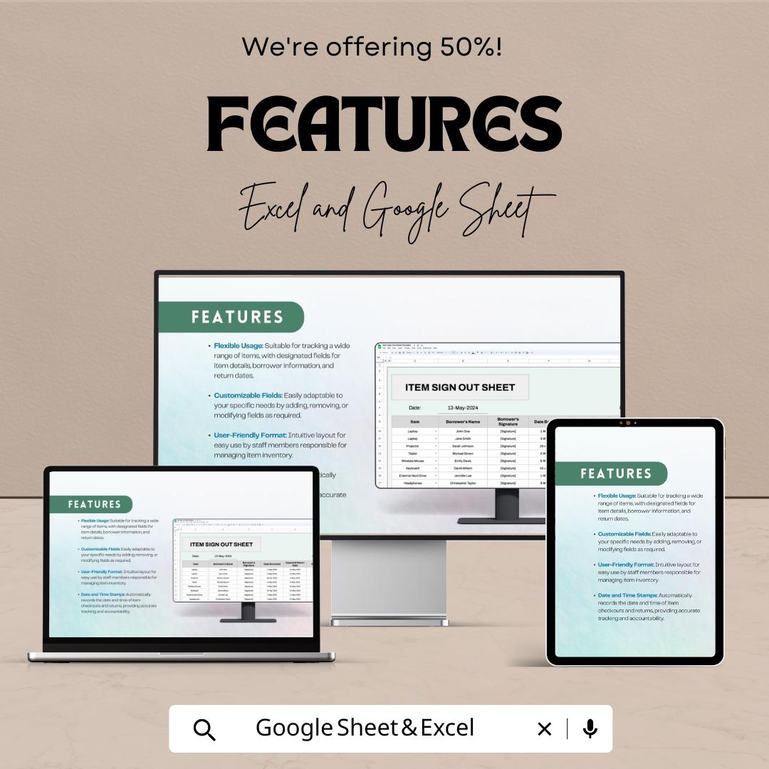 Item Sign Out Sheet - Excel and Google Sheet Template for Item Tracking | Borrowers, Return Dates, Condition & More
