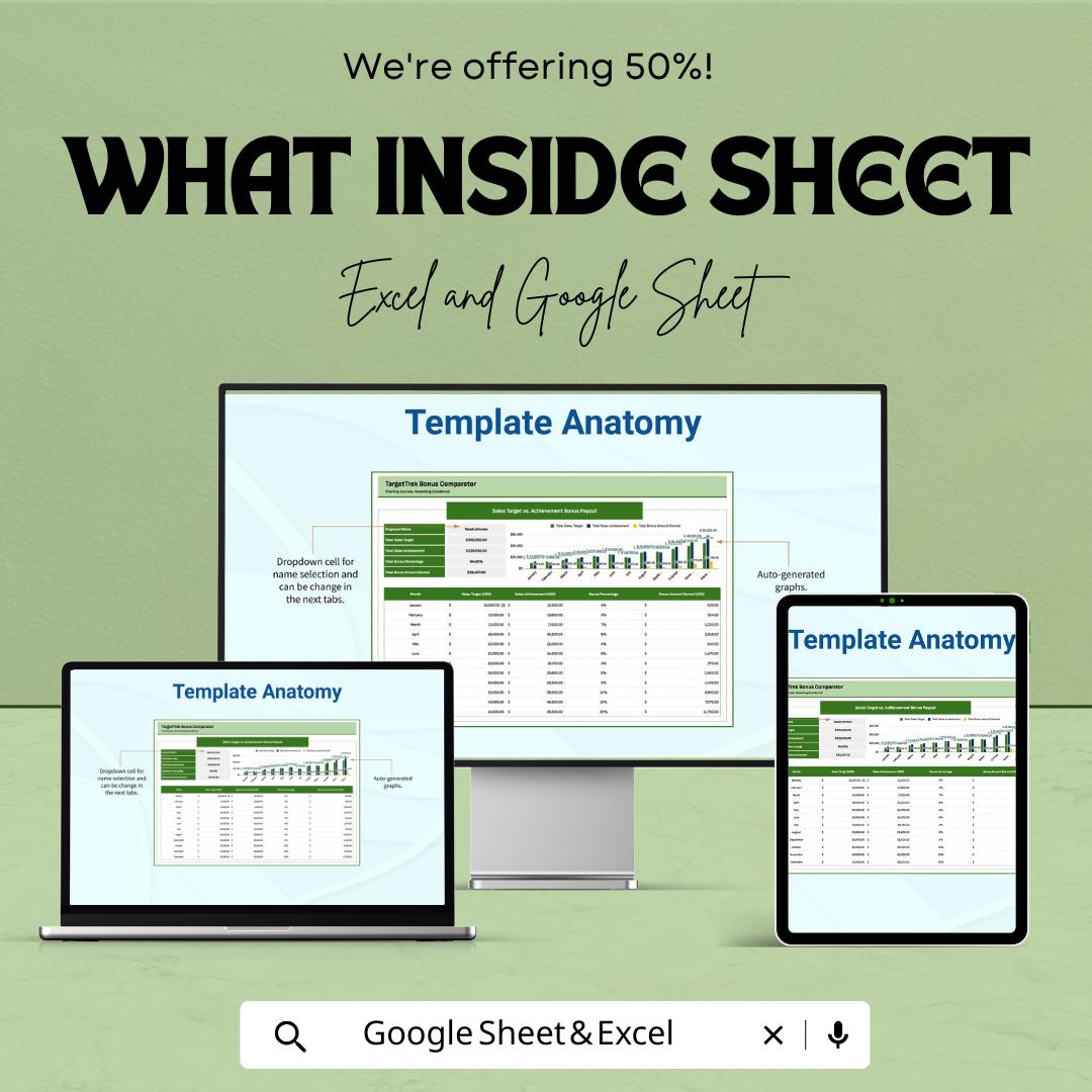 Sales Target vs Achievement Bonus Payout Template | Sales Performance Tracker | Incentive Calculator | Commission Template