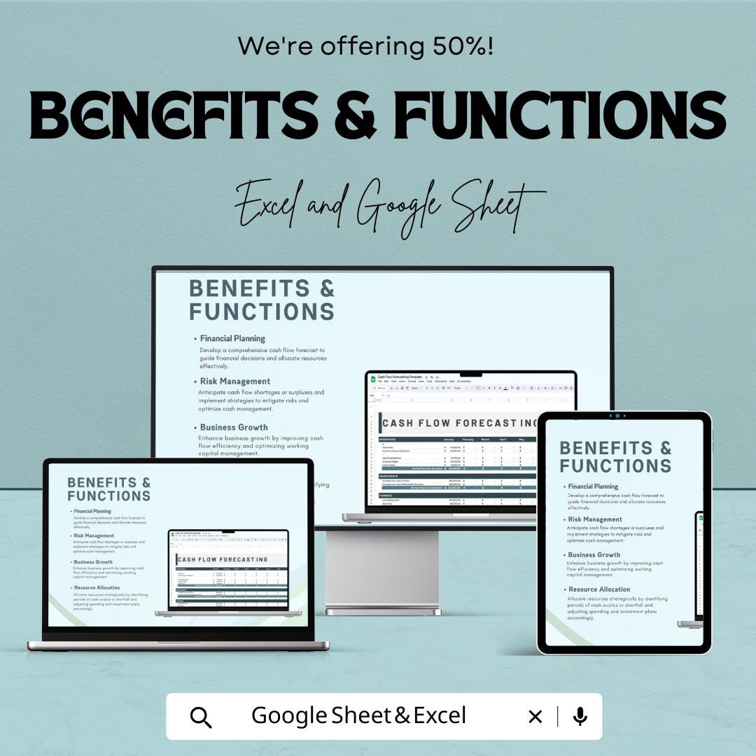 Cash Flow Forecasting Template | Cash Flow Planner | Financial Projection sheet | Business Budget Template | Cash Inflow Outflow Tracker