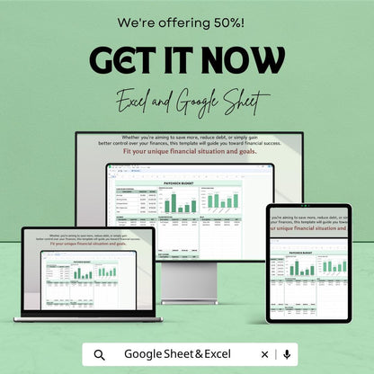 Paycheck Budget Template for Excel & Google Sheets | Monthly Budget Planner Spreadsheet | Personal Finance Tracker | Cash Flow Budget Sheet