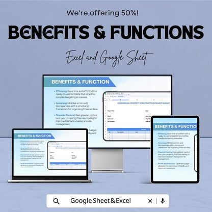 Commercial Property Budget Template | Real Estate Budget Spreadsheet | Construction Project Cost Tracker | Excel & Google Sheets