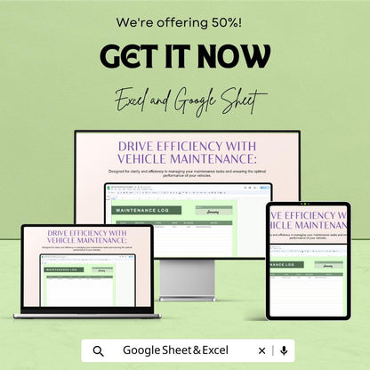 Vehicle Maintenance Log Sheet | Google Sheets and Excel Template for Car, Truck, or Fleet Maintenance | Track Service & Repairs