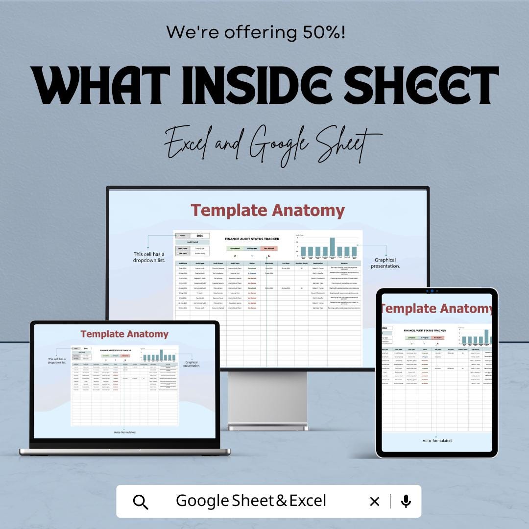 Finance Audit Status Tracker Template | Audit Management Spreadsheet | Audit Progress Tracker | Compliance Tracking Sheet