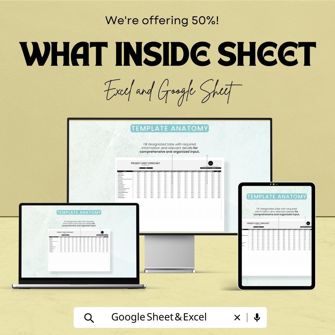 Operations Project Cost Forecast Sheet Template, Project Budget Planner, Cost Projection Spreadsheet, Annual Cost Tracker