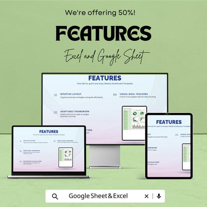 Weekly Dashboard Sheet | KPI Summary Tracker | Google Sheets & Excel Template | Business Progress Report | Project Status Dashboard