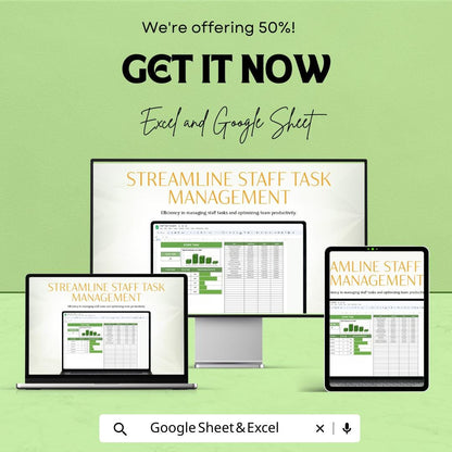 Staff Task Sheet Template for Excel and Google Sheets | Task Management & Distribution Tracker | Boost Team Productivity | 50% Off!