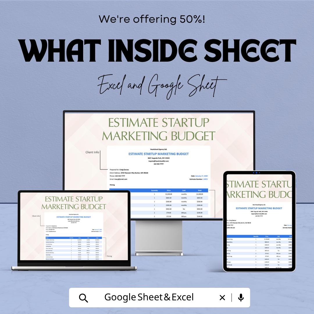 Startup Marketing Budget Template  | Marketing Budget Planner | Expense Tracker Spreadsheet | Small Business Budget