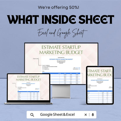 Startup Marketing Budget Template  | Marketing Budget Planner | Expense Tracker Spreadsheet | Small Business Budget