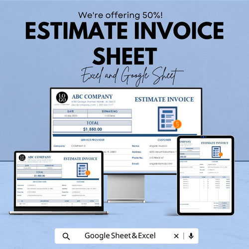 Estimate Invoice Sheet | Excel and Google Sheets | Customizable Invoice Template | Professional Estimate & Billing | Instant Download