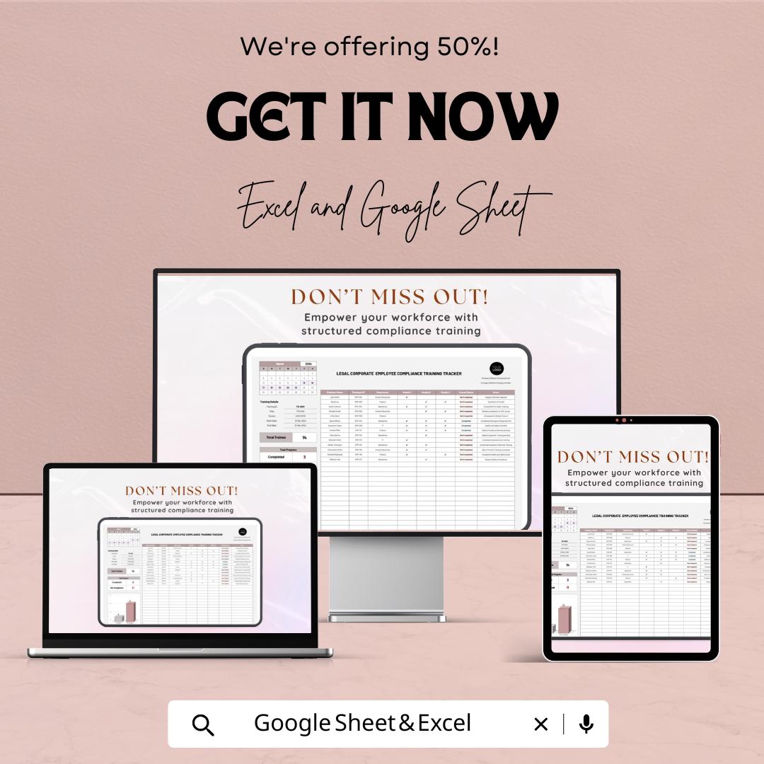 Legal Employee Compliance Training Tracker Template, Corporate Training Log, Law Firm Training Spreadsheet