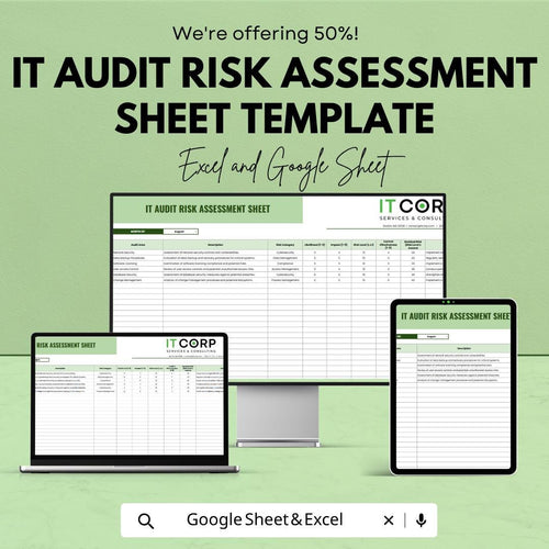 IT Audit Risk Assessment Template | Risk Management Sheet | IT Audit Checklist | Cybersecurity Risk Log | Excel & Google Sheets