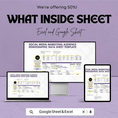 Social Media Marketing Audience Demographic Data Sheet Template | Analytics Tracker | Demographic Report Spreadsheet | Google Sheets |