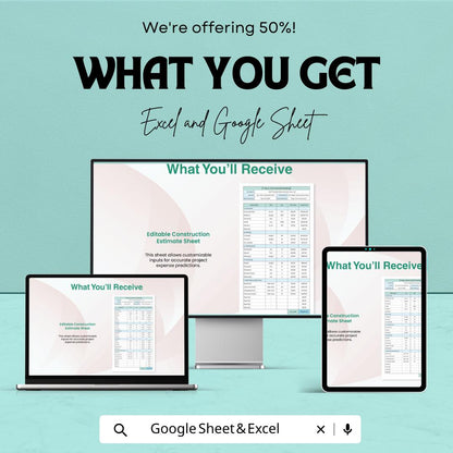 Editable Construction Cost Estimate Sheet - Excel & Google Sheets Template - Cost Calculation, Budget Planner, Construction Expense Tracker