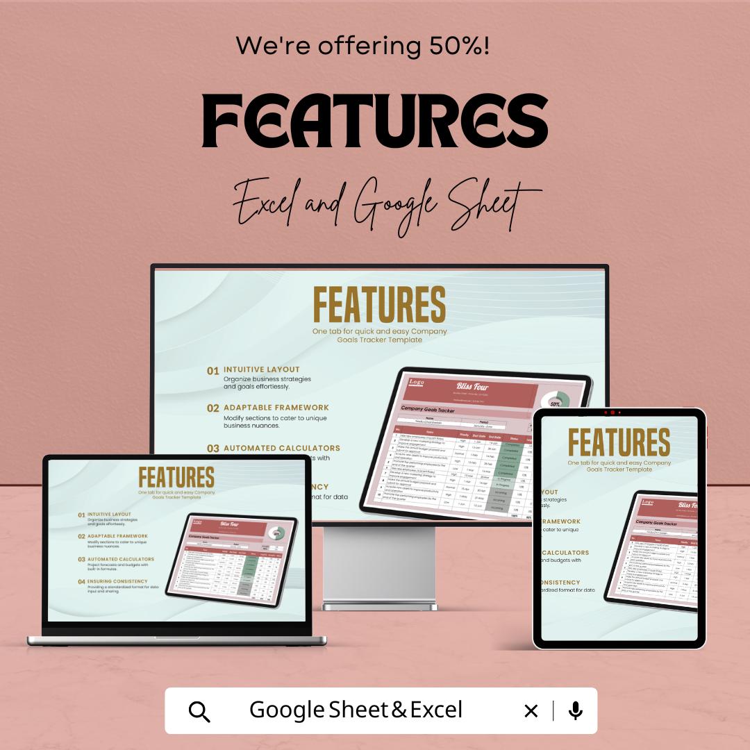 Company Goals Tracker Template | Business Goal Planner | Excel & Google Sheets Tracker | KPI Tracker | Project Management Spreadsheet |