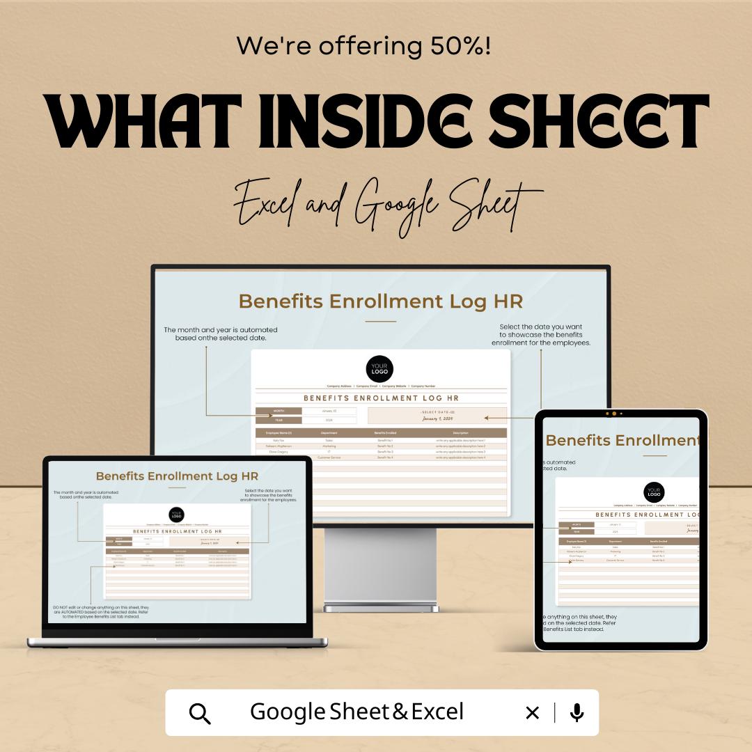 Benefits Enrollment Log HR Template |  Employee Benefits Tracker | HR Benefits Management Spreadsheet | Benefits Tracking Log