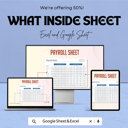 Payroll Sheet Template for Excel and Google Sheets | Instant Download | 50% Off | Organize Employee Salaries & Deductions