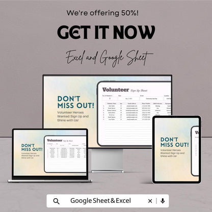 Volunteer Sign-Up Sheet | Event Registration Template | Track Volunteers and Hours | Excel & Google Sheets | Instant Download