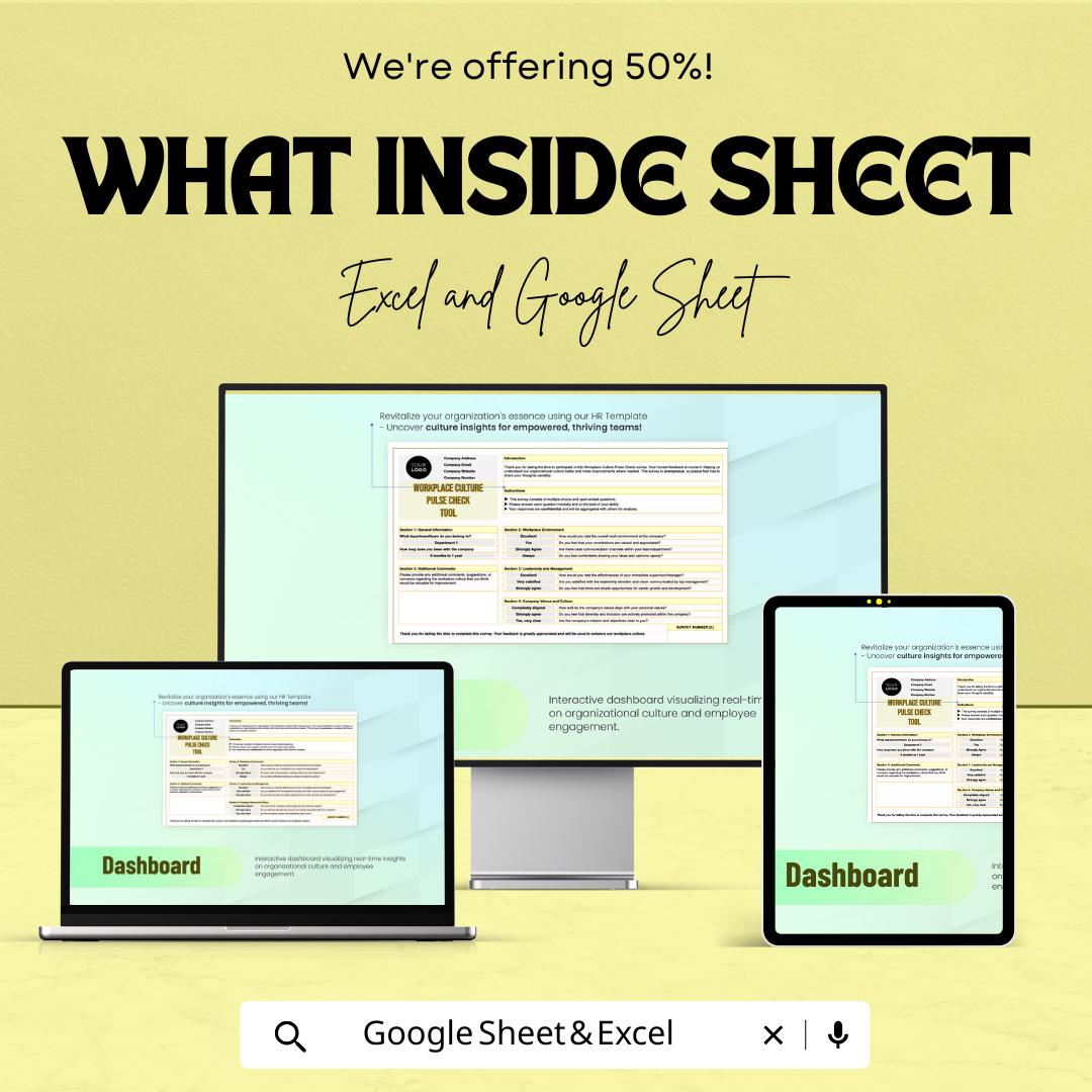 Workplace Culture Pulse Check Tool | HR Survey Template Excel & Google Sheets | Employee Engagement and Feedback Form