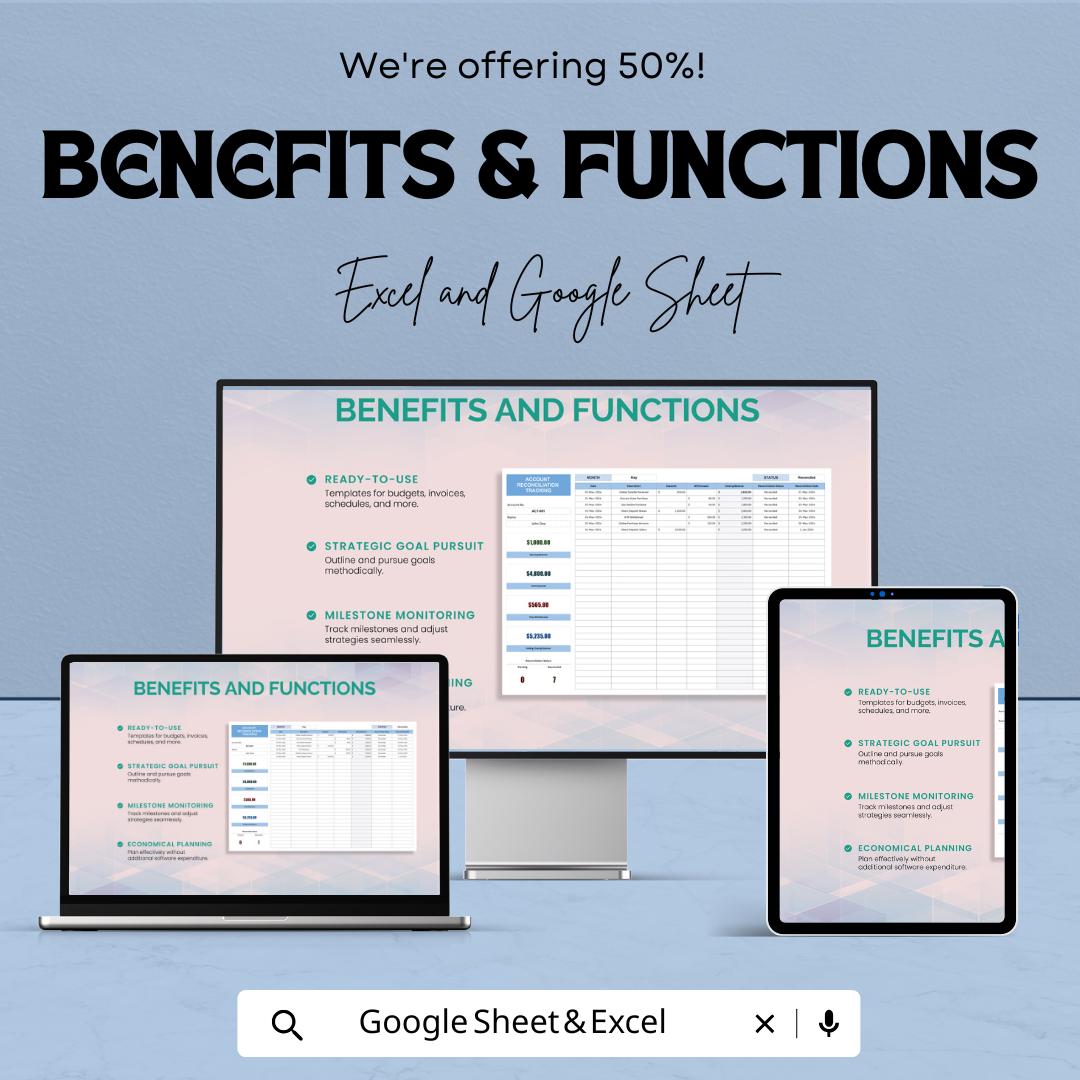 Account Reconciliation Tracking Template | Reconciliation Tracker | Account Balance Log | Transaction Tracker | Finance Spreadsheet