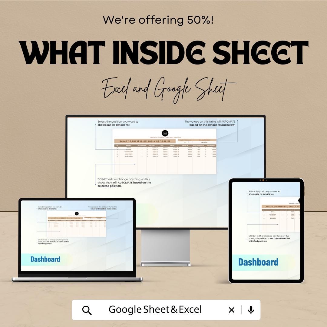 Salary Compression Analysis Tool | HR Salary Equity Excel & Google Sheet | Compensation Management Tracker | HR Dashboard