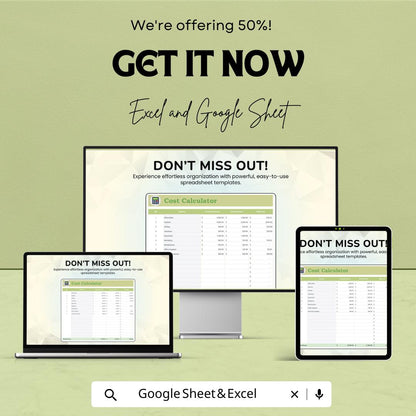 Cost Calculator Template | Expense Estimator Spreadsheet | Budget Cost Tracker | Excel and Google Sheets | Project Expense Analysis Tool