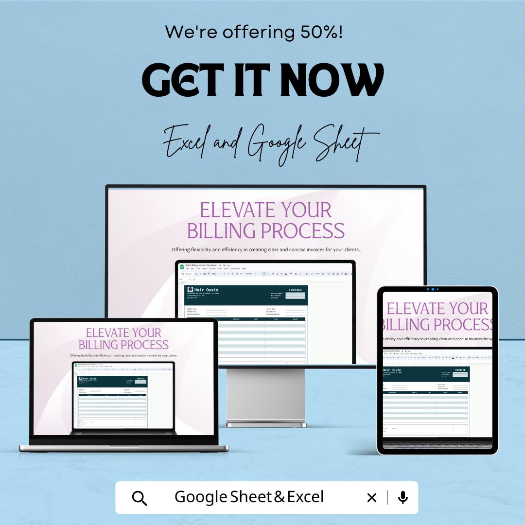 Blank Billing Invoice Sheet | Excel & Google Sheets Template | Invoice Generator | Customizable Billing Template | Instant Download