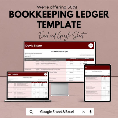 Bookkeeping Ledger Template | Small Business Accounting Spreadsheet | Expense Tracker | Financial Ledger | Google Sheets & Excel |