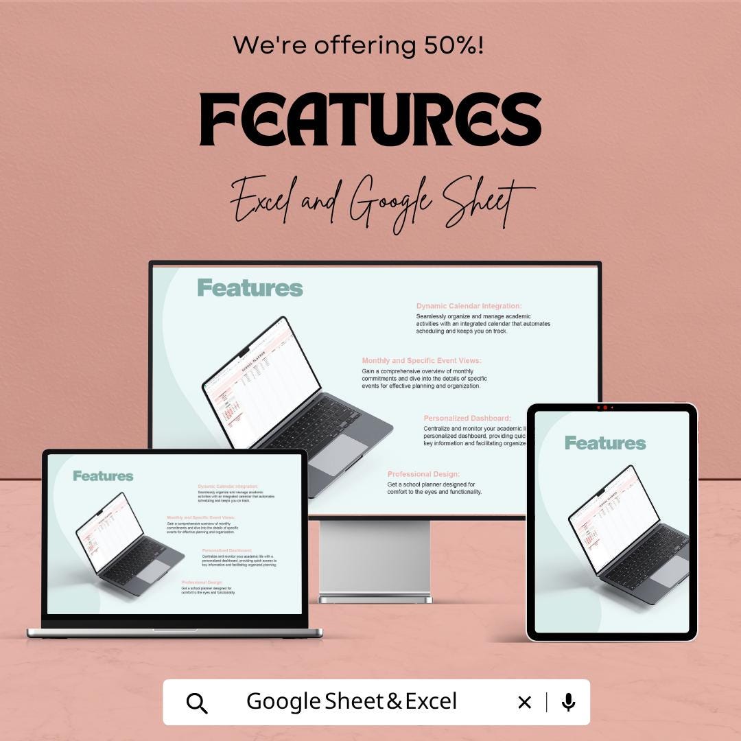 School Planner Template Excel and Google Sheets | Student Planner Spreadsheet | Weekly Class Schedule & Assignment Tracker |