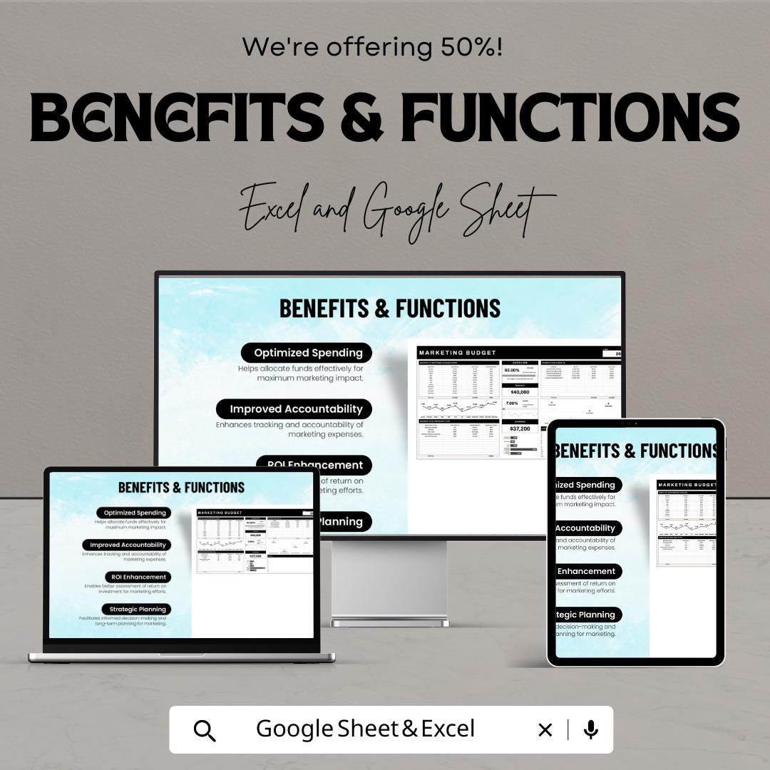 E-commerce Marketing Budget Template | Marketing Budget Planner | Marketing Expense Tracker | Excel & Google Sheets Template |