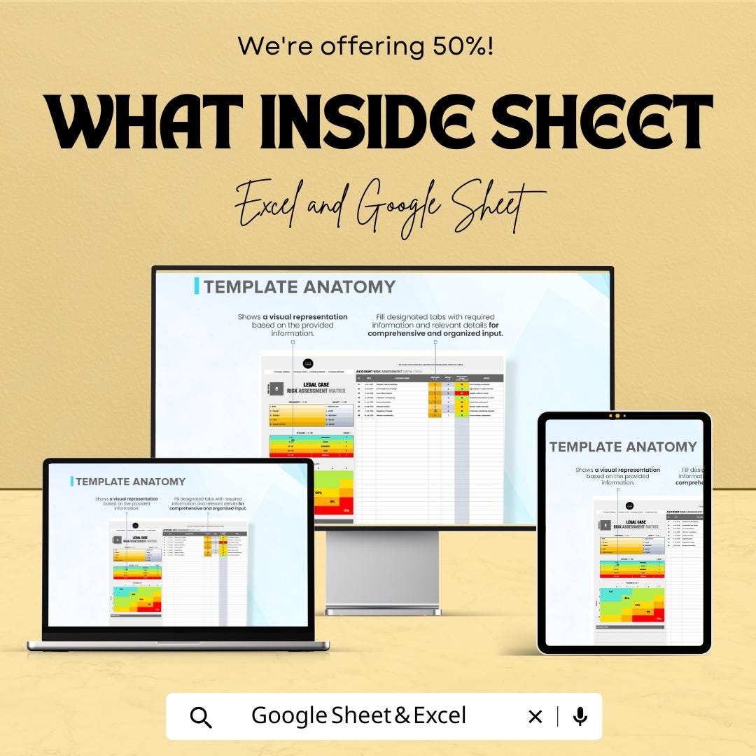 Legal Case Risk Assessment Matrix Template | Legal Risk Analysis Tool for Excel & Google Sheets | Case Evaluation Spreadsheet