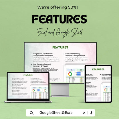 Student Assignment Planner Template | Assignment Tracker Spreadsheet | Study Planner | Homework Task Organizer | Deadline Tracker