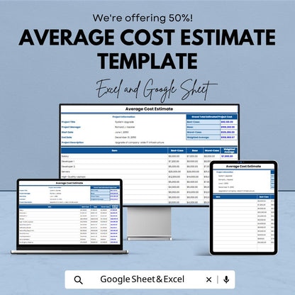Average Cost Estimate Template | Project Cost Estimator Spreadsheet | Budget Planning Template | Cost Analysis Sheet