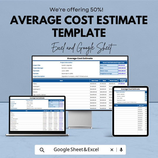 Average Cost Estimate Template | Project Cost Estimator Spreadsheet | Budget Planning Template | Cost Analysis Sheet