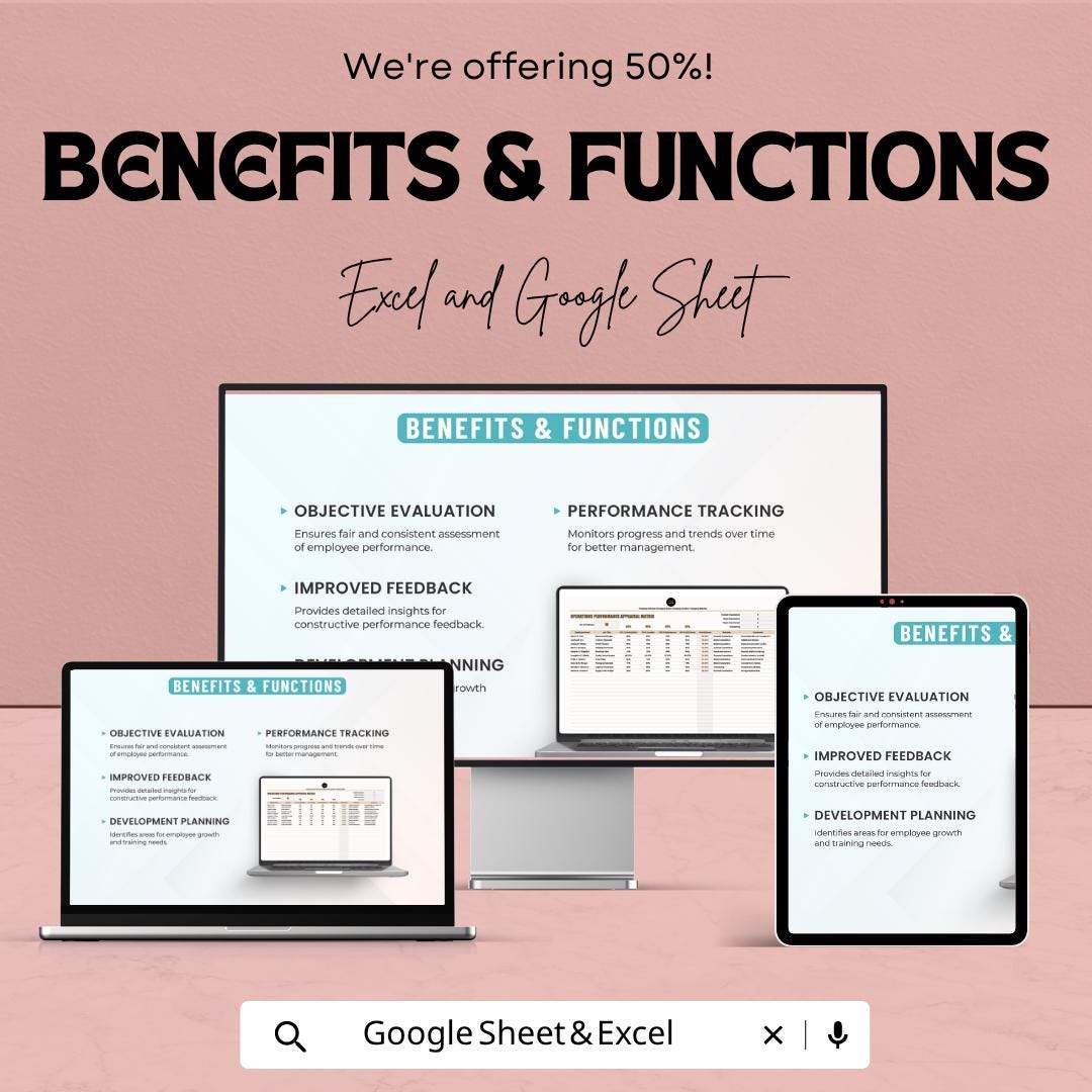Operations Performance Appraisal Template | Employee Evaluation Matrix | KPI Performance Review Tracker | Excel & Google Sheets |