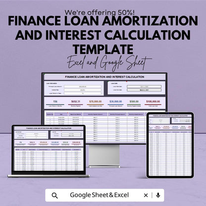 Loan Amortization Spreadsheet, Interest Calculation Template, Finance Loan Tracker, Payment Schedule Calculator, Excel Google Sheets