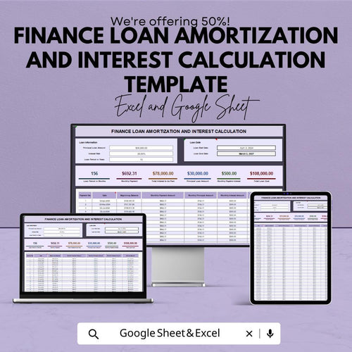 Loan Amortization Spreadsheet, Interest Calculation Template, Finance Loan Tracker, Payment Schedule Calculator, Excel Google Sheets