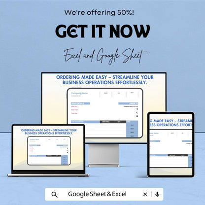 Simple Order Form Sheet | Excel & Google Sheets Template | Customizable for Small Business Orders | Instant Download