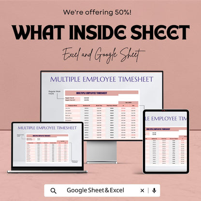 Multiple Employee Timesheet Template | Employee Time Tracker | Weekly Timesheet Template | Payroll Tracker