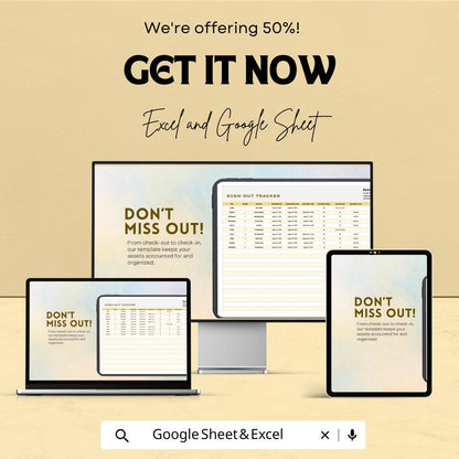 Sign Out Tracker Sheet | Asset & Equipment Log | Editable Google Sheets and Excel Template | Check-Out Register | Printable Sign-Out Form