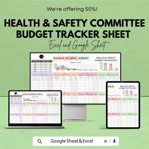 Health & Safety Committee Budget Tracker Sheet | Excel and Google Sheets | Workplace Safety Budget Planner Template