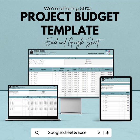 Project Budget Template | Project Cost Tracker | Budget Planner Spreadsheet | Excel & Google Sheets | Project Expense Management