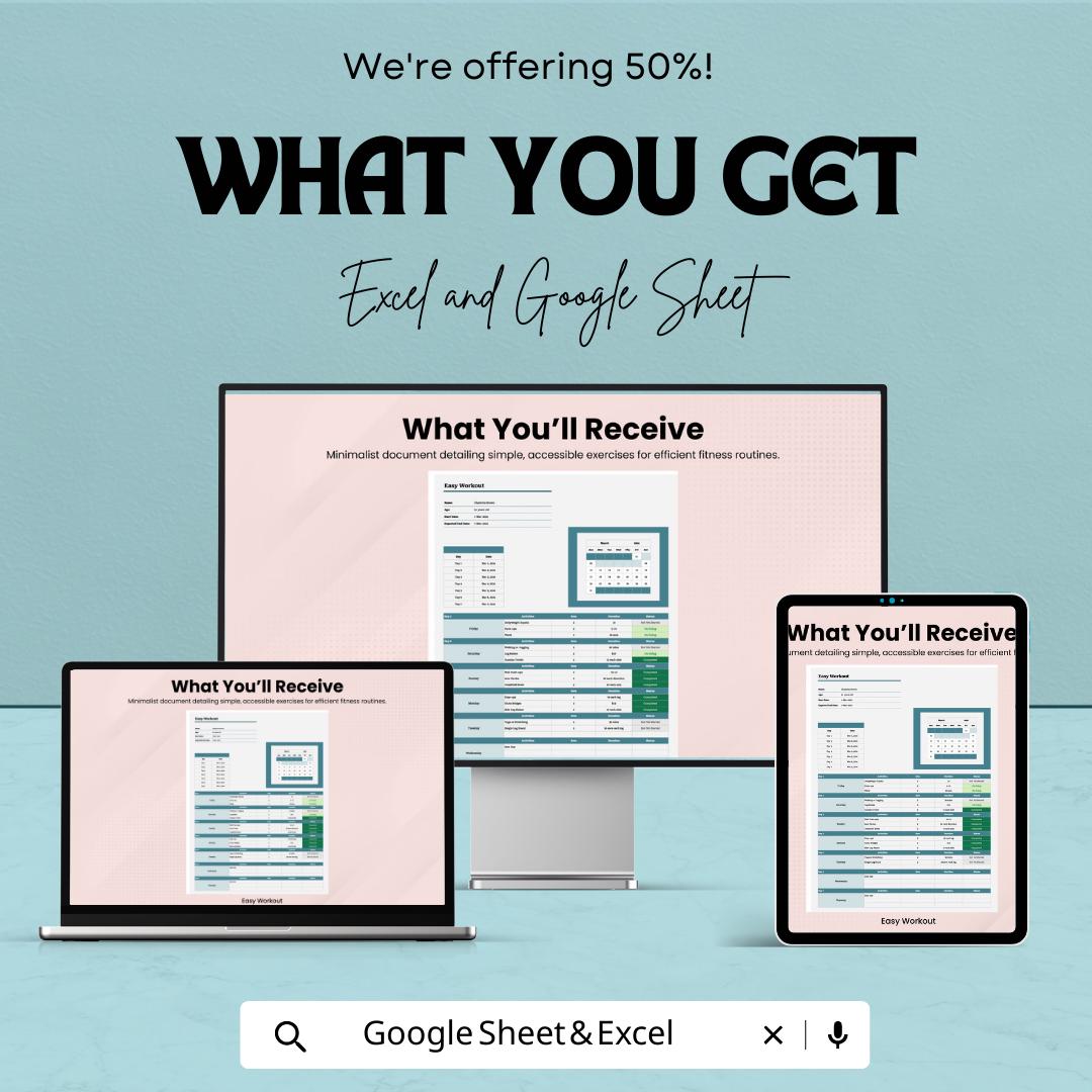Easy Workout Planner Spreadsheet | Beginner Workout Tracker | Weekly Fitness Planner Template | Excel and Google Sheets Workout Log