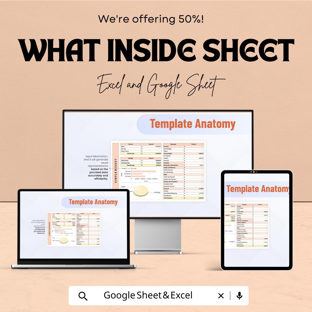 Simple Budget Template | Excel and Google Sheets | Monthly Expense Tracker | Personal Finance Planner | Income & Expense Spreadsheet