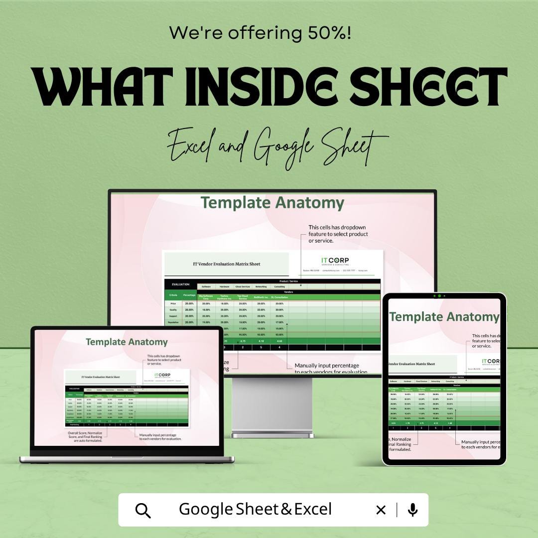 IT Vendor Evaluation Matrix Template | Vendor Comparison Spreadsheet | Supplier Evaluation Tool | Procurement Decision Matrix |