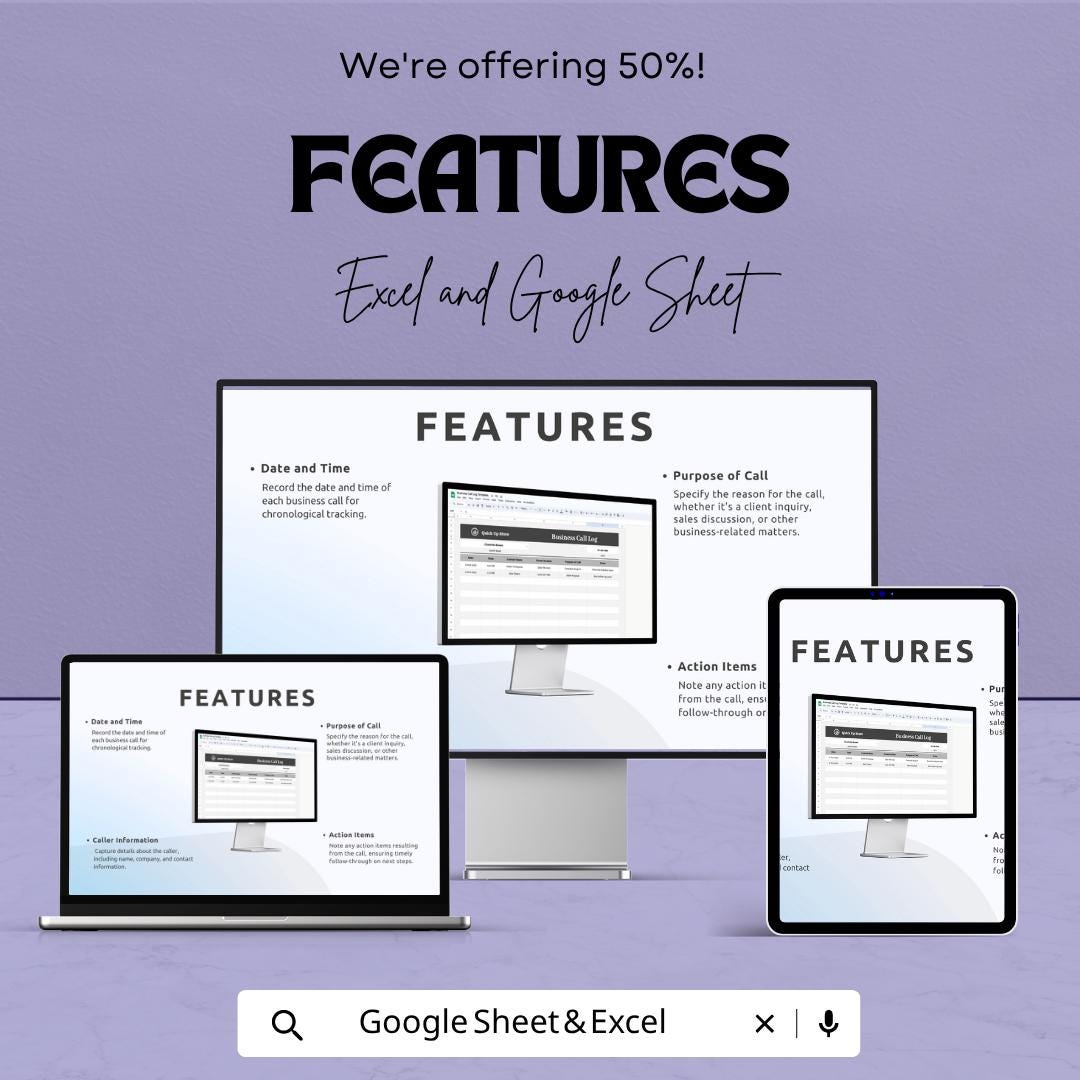 Call Log Template Excel | Business Call Tracker | Client Communication Log | CRM Spreadsheet | Sales Call Tracker | Google Sheets Call Log