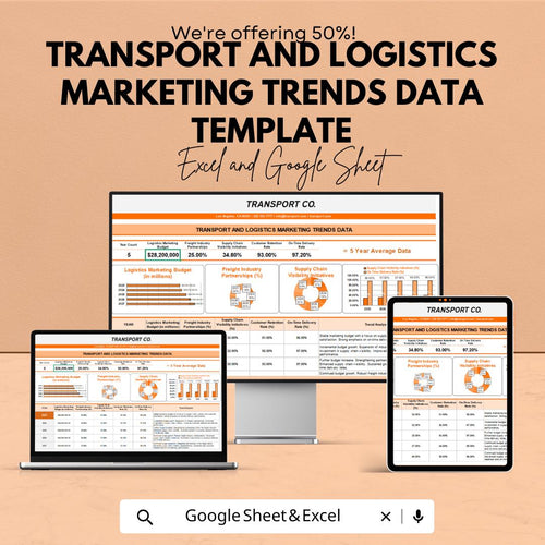 Transport and Logistics Marketing Trends Data Template | KPI Analytics Spreadsheet | Business Reporting Template